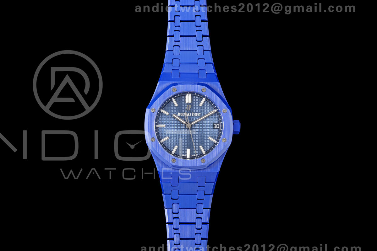 Royal Oak 41mm 15500 Blue Ceramic ZF Blue Dial on Blue Ceramic Bracelet SA4302 Super Clone (Free Sprung)